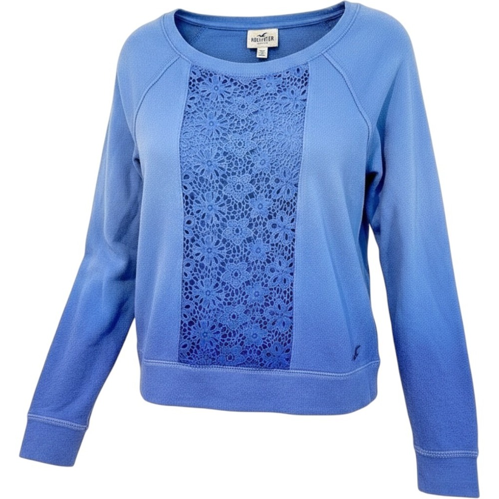 Hollister Scoopneck Lace Sweatshirt Women's Large Blue Ombre Feminine Distressed